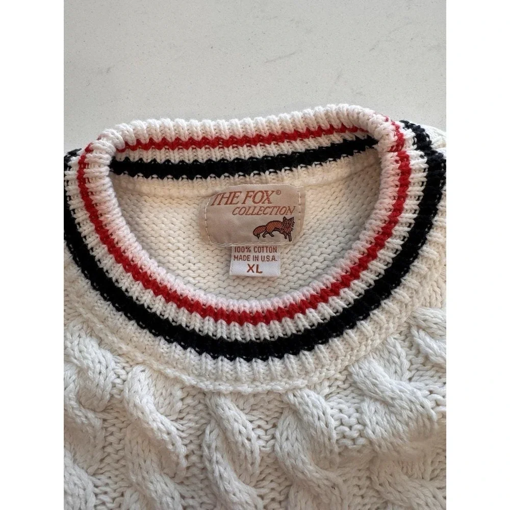 VTG Fox Collection 80s Cable Knit Sweater XL‎ Nautical Preppy Tennis Pull Over